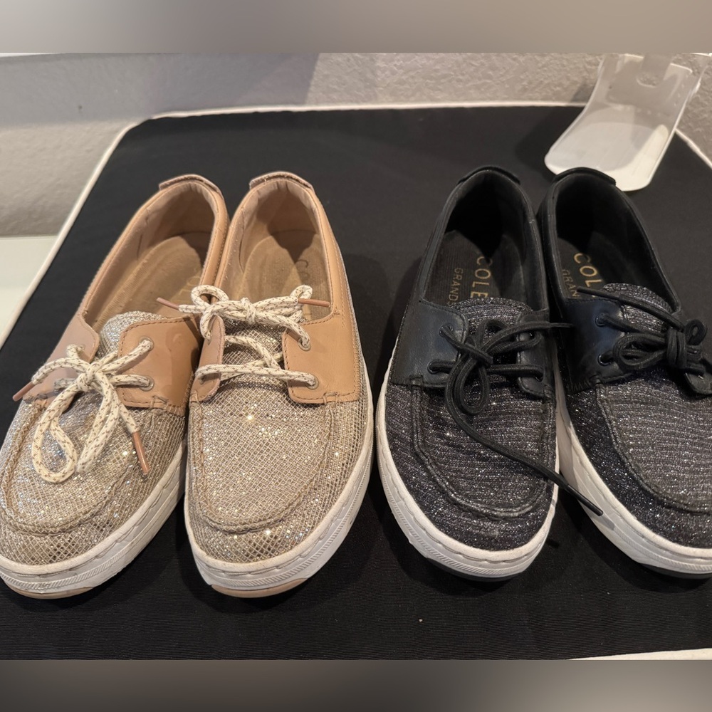 Cole Haan Women's Gold and Black Glitter Boat Shoes - 2 pairs Size 8 US